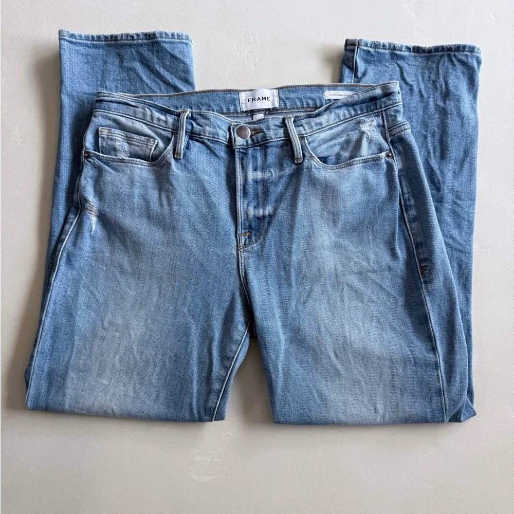 Frame Mirada Rips Light Wash Nouveau Straight Leg Jeans 29